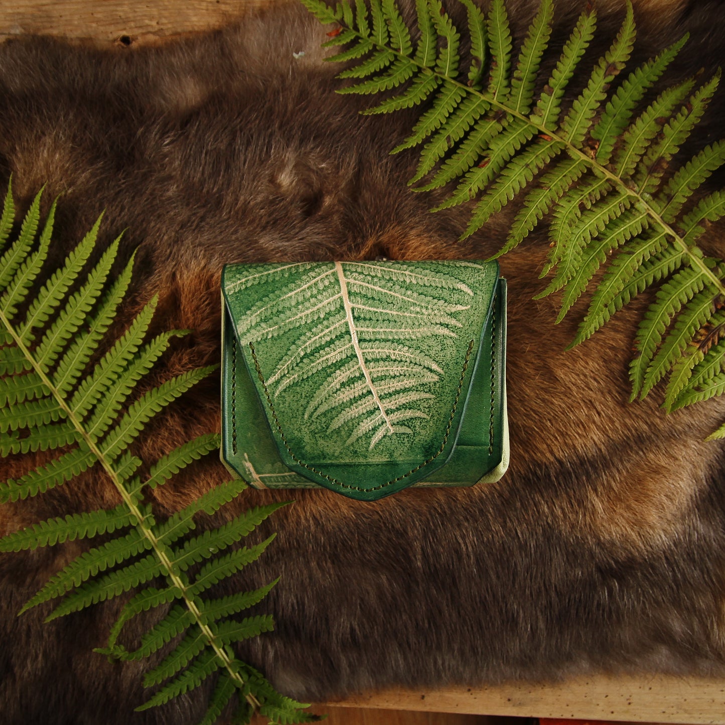 Liten plånbok Luna "Fern", läderplånbok