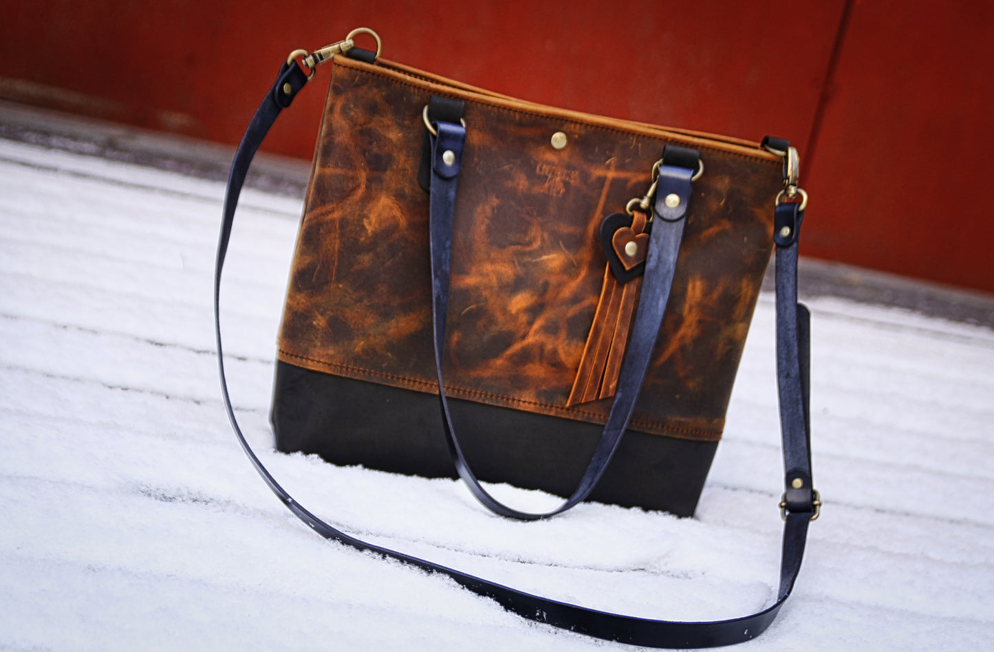 Alltags Shopper Tasche im Kontrast-Design • Leder Shopper