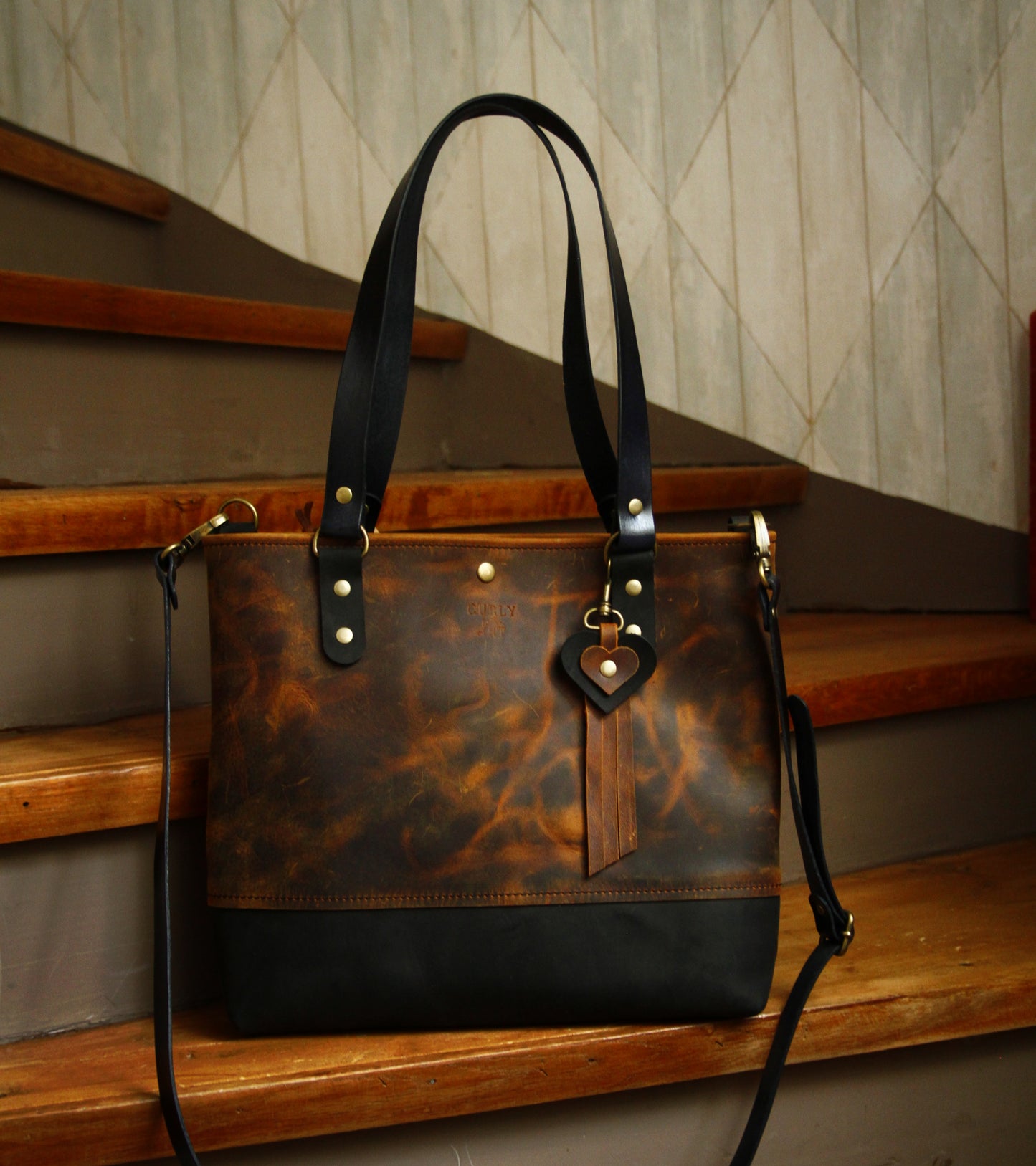 Alltags Shopper Tasche im Kontrast-Design • Leder Shopper