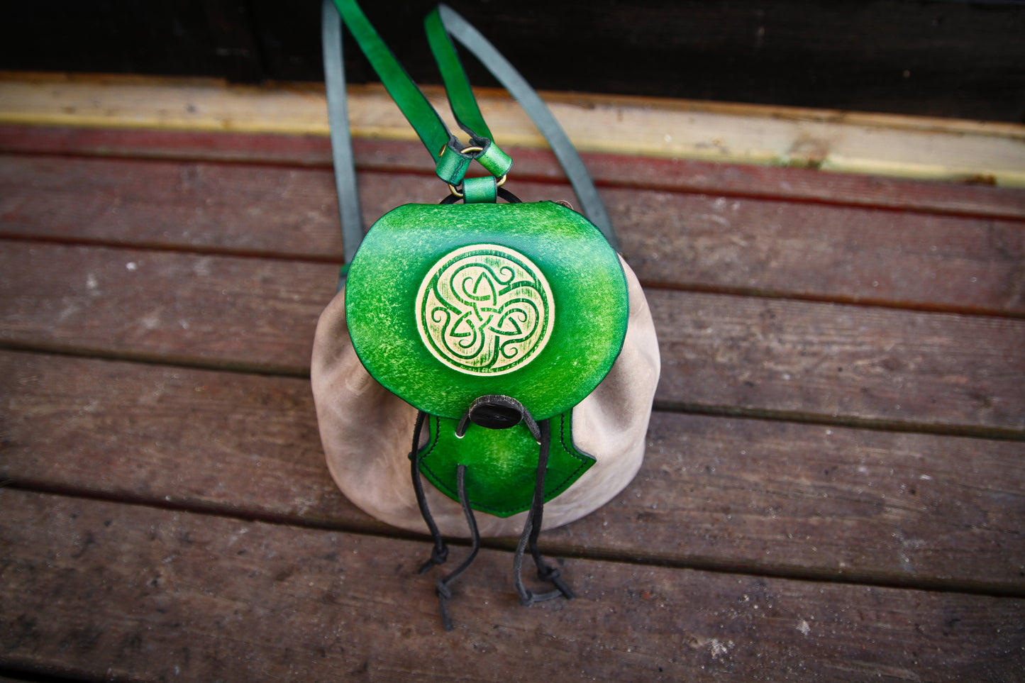 Small backpack, made of leather, Vegvisir, Celtic backpack