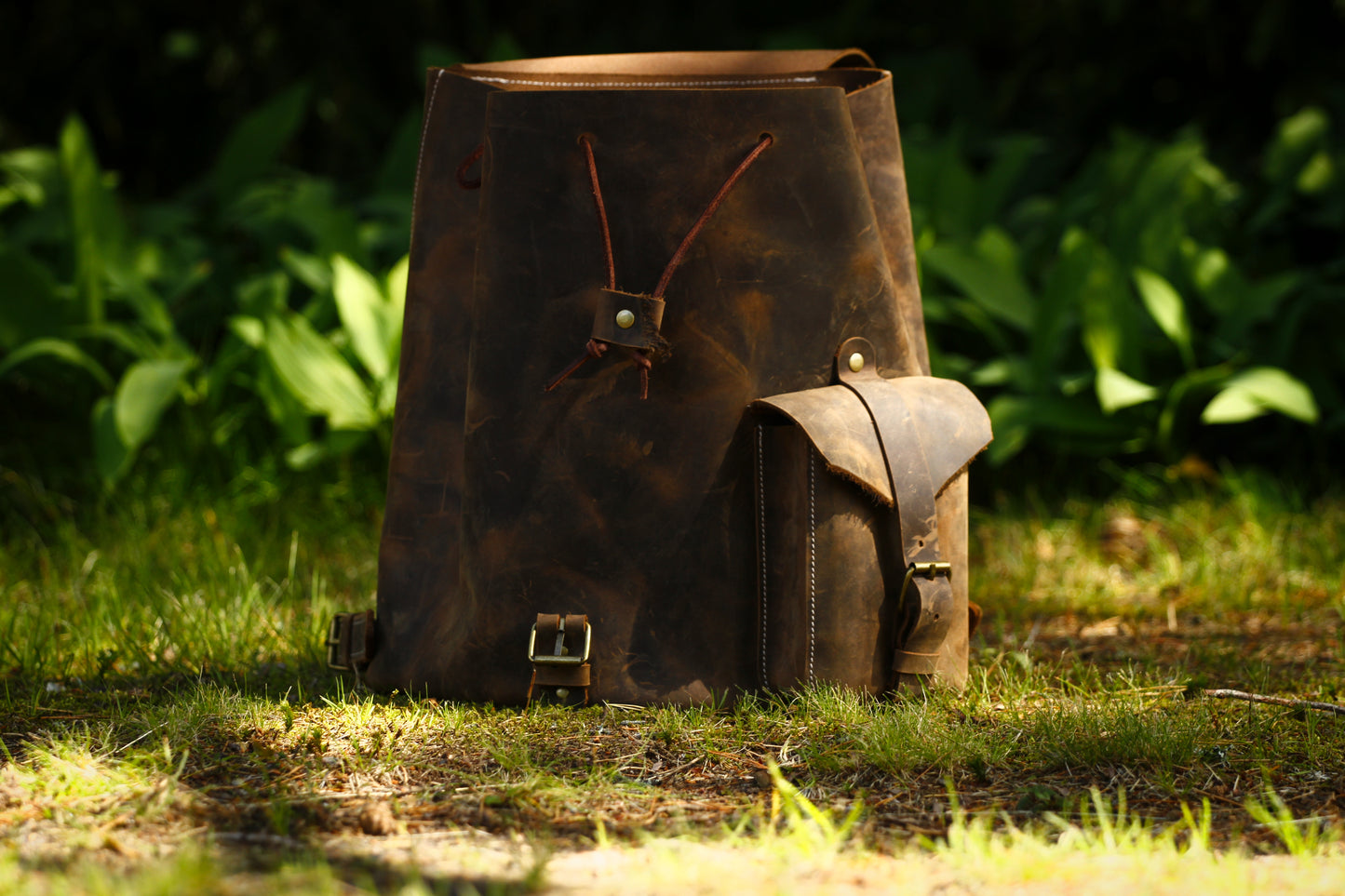 "Asymetric" leather backpack, dark brown