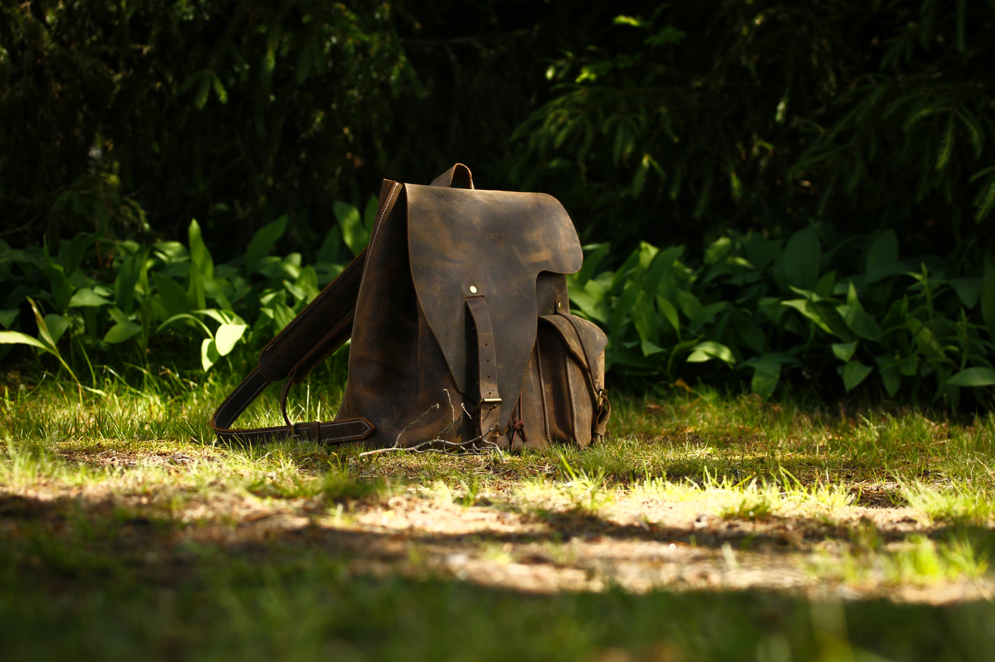 "Asymetric" leather backpack, dark brown