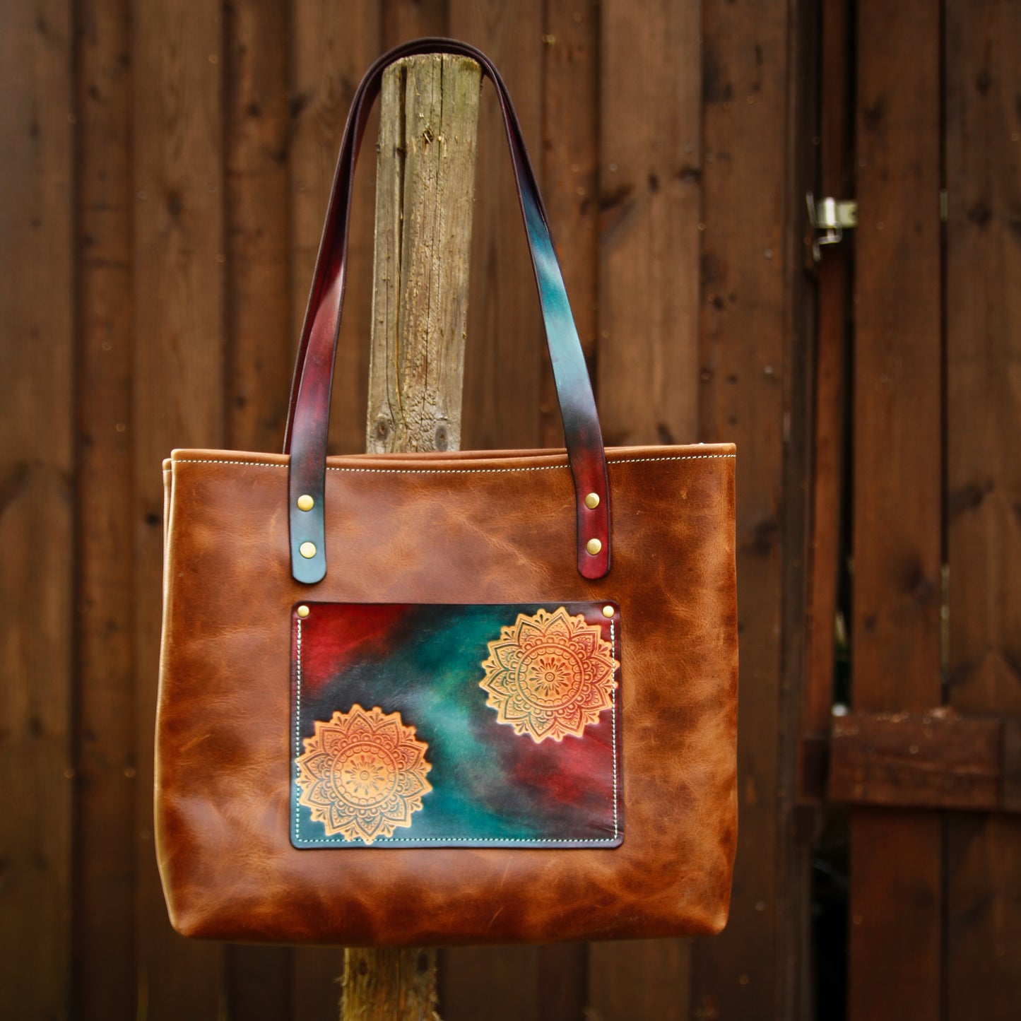 Mandala • Lädershopper • med innerficka • Shopperväska