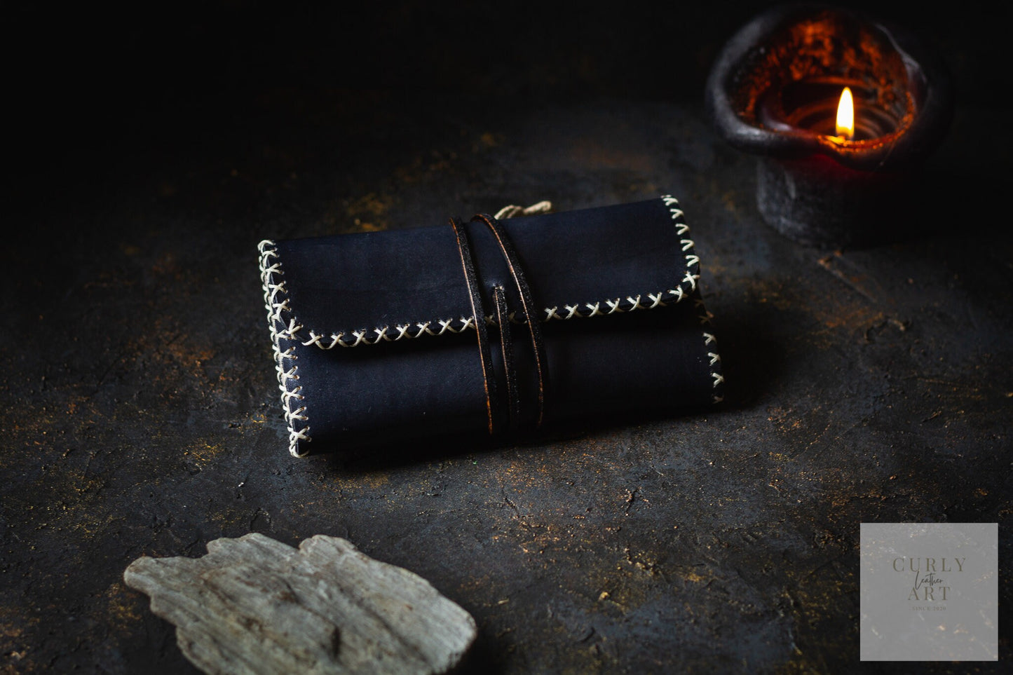 Handmade leather tobacco pouch with Yggdrasil – the world tree of Norse mythology