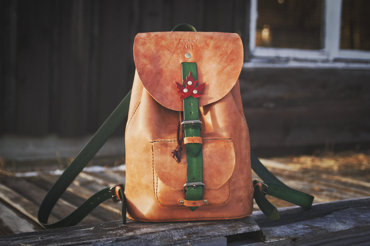 Small leather backpack with inner pocket
