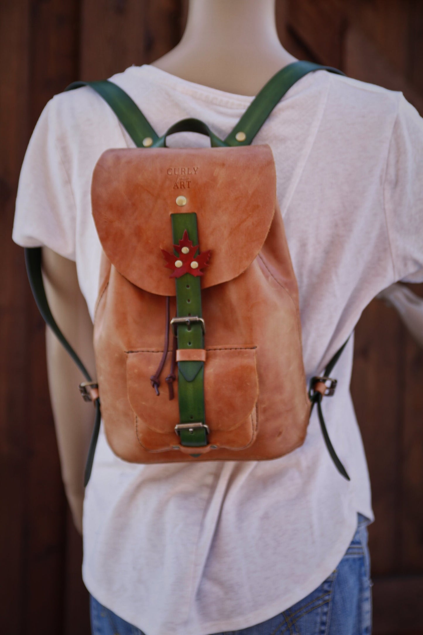 Small leather backpack with inner pocket