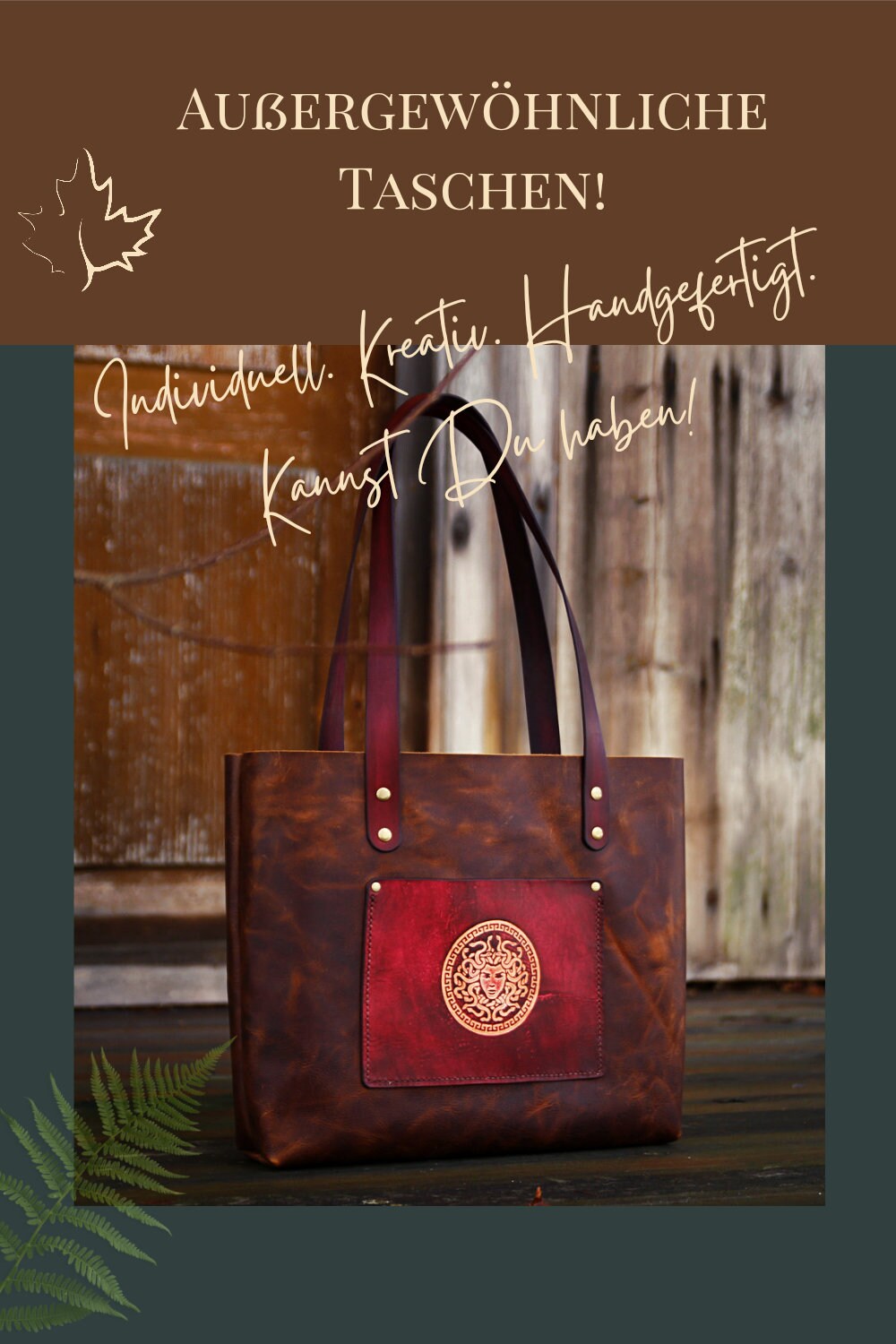 Shopper i läder med innerficka, Medusa-design