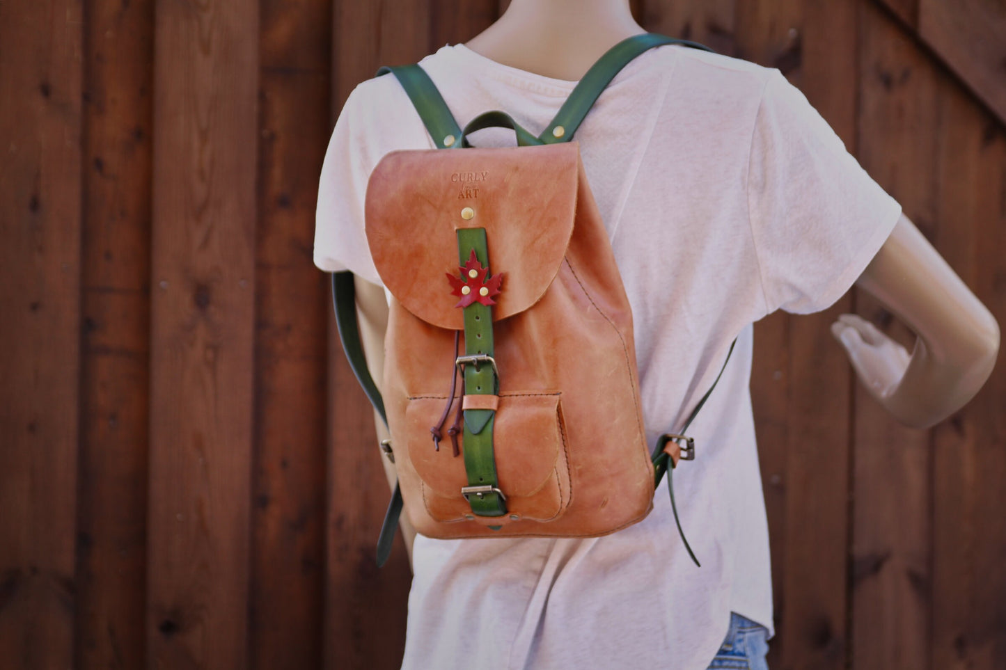 Small leather backpack with inner pocket