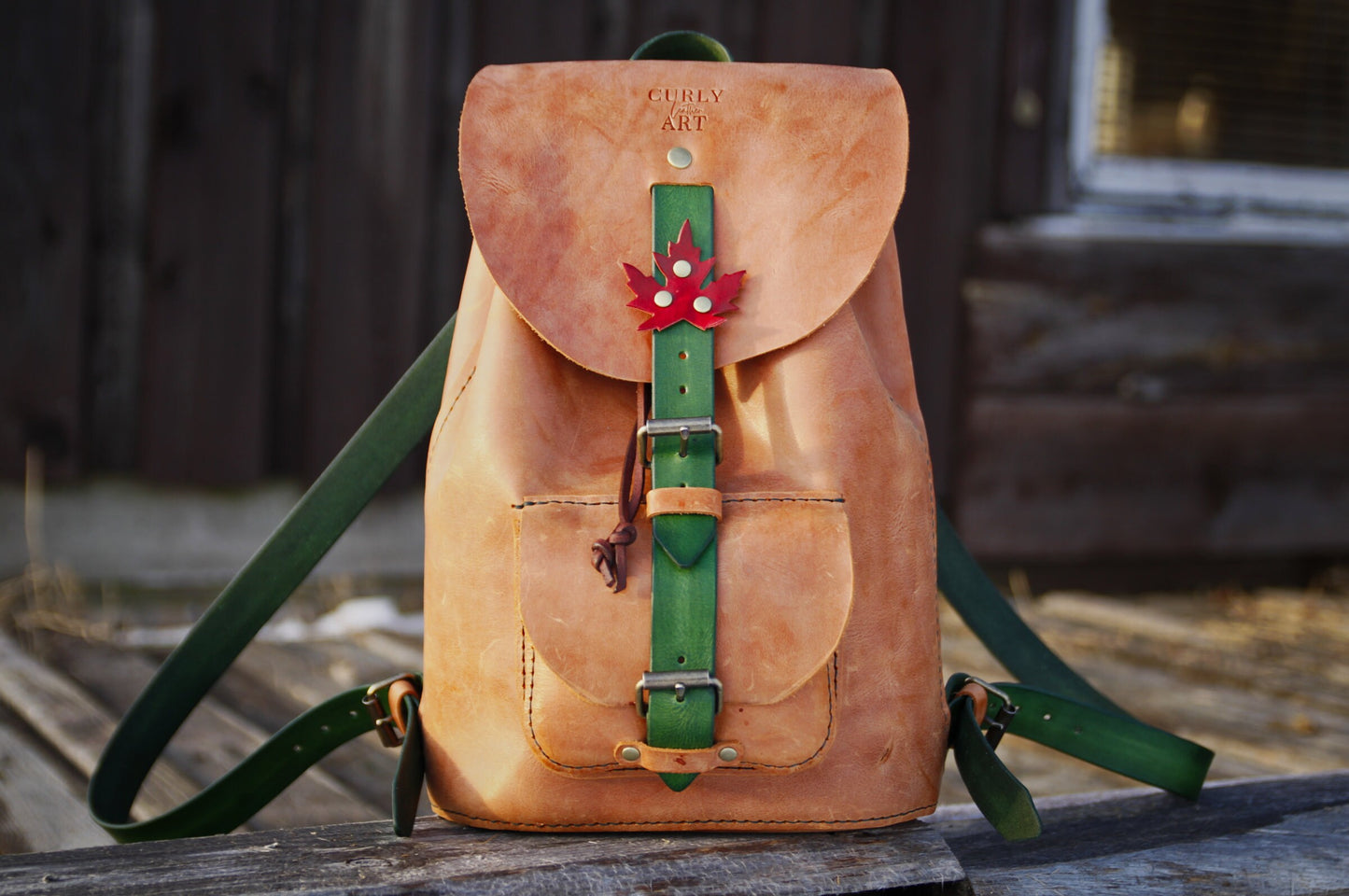Small leather backpack with inner pocket