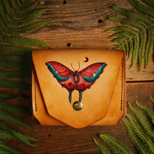 Luna plånbok "röd Luna moth", läderplånbok