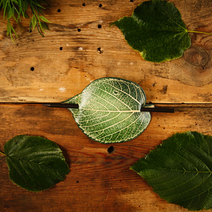 Linden blad hårklämma läder, hårnål