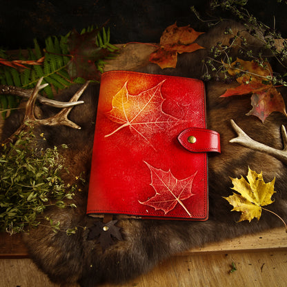 Herbstliche Notizbuch Hülle • Notizbuch Ahornblatt • Tagebuch