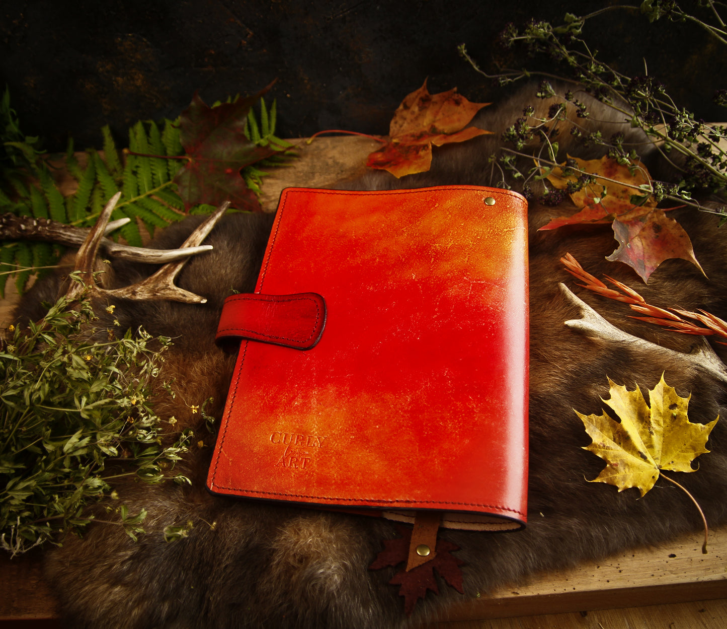 Herbstliche Notizbuch Hülle • Notizbuch Lindenblatt • Tagebuch