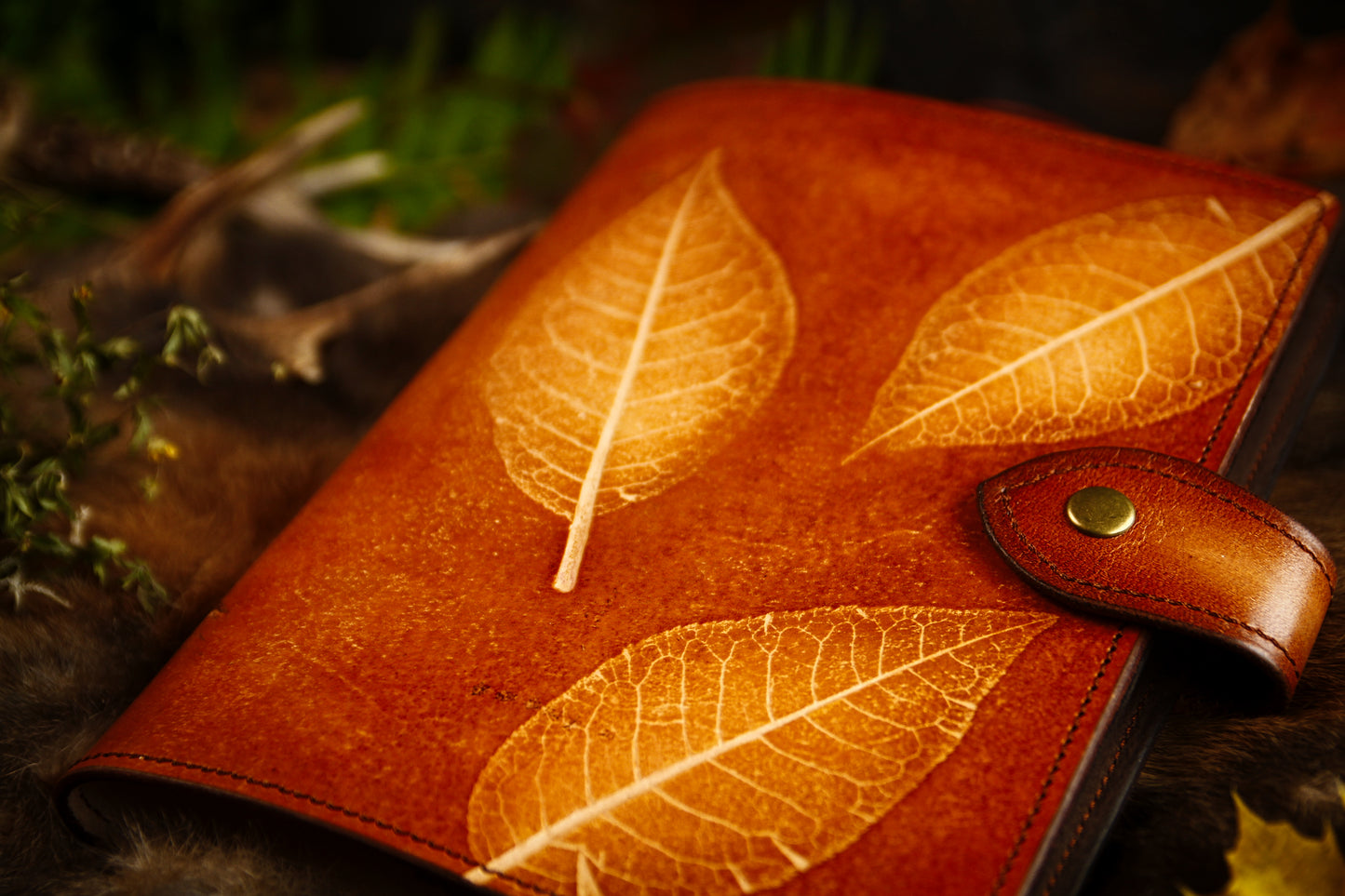 Herbstliche Notizbuch Hülle • Notizbuch Kirschblatt • Tagebuch