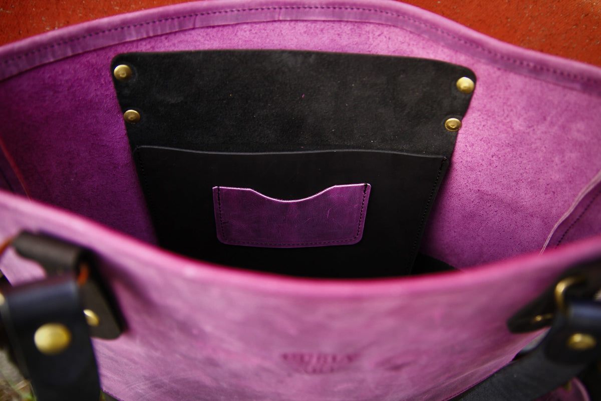 Leder-Shopper im Kontrastdesign – ohne Schultergurt