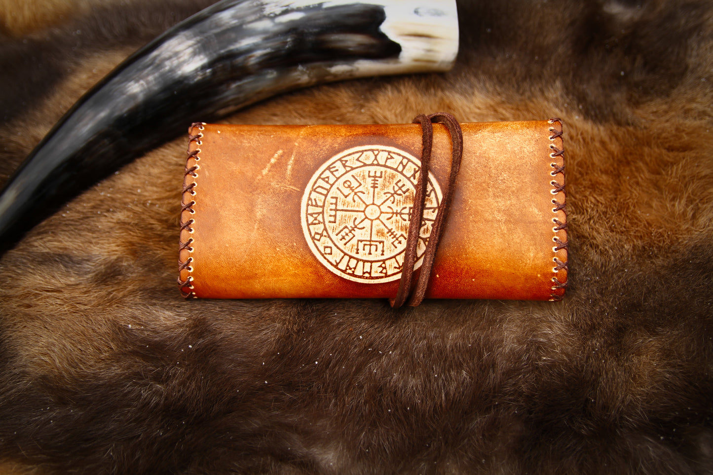 Tobacco pouch leather // tobacco pouch leather // Vegvisir // Nordic compass // rolling bag leather // gift Father's Day // gift for smokers