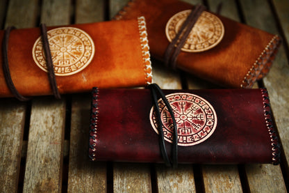 Tobacco pouch leather // tobacco pouch leather // Vegvisir // Nordic compass // rolling bag leather // gift Father's Day // gift for smokers