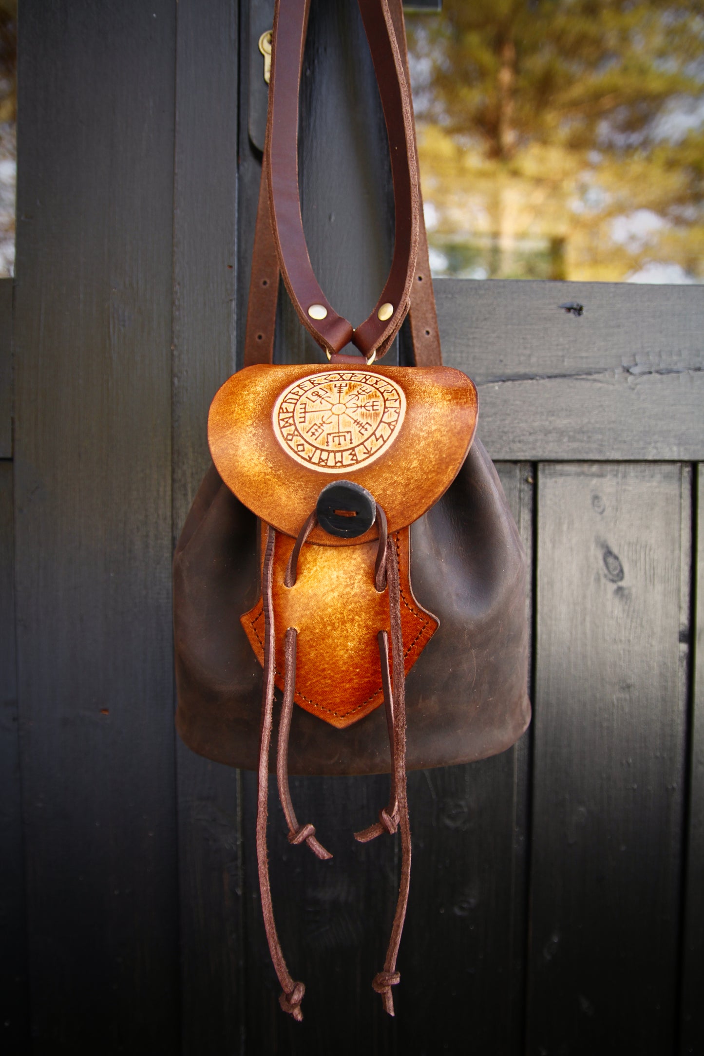 Small backpack, made of leather, Vegvisir, Celtic backpack