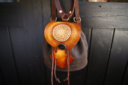 Small backpack, made of leather, Vegvisir, Celtic backpack