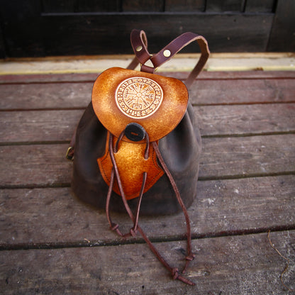 Small backpack, made of leather, Vegvisir, Celtic backpack