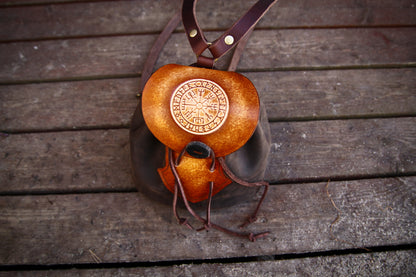 Small backpack, made of leather, Vegvisir, Celtic backpack