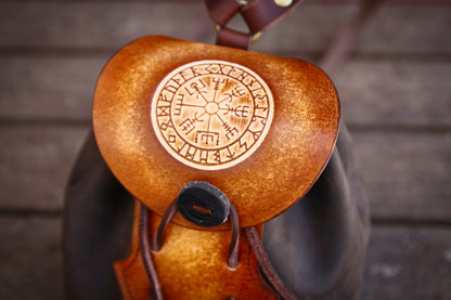 Small backpack, made of leather, Vegvisir, Celtic backpack