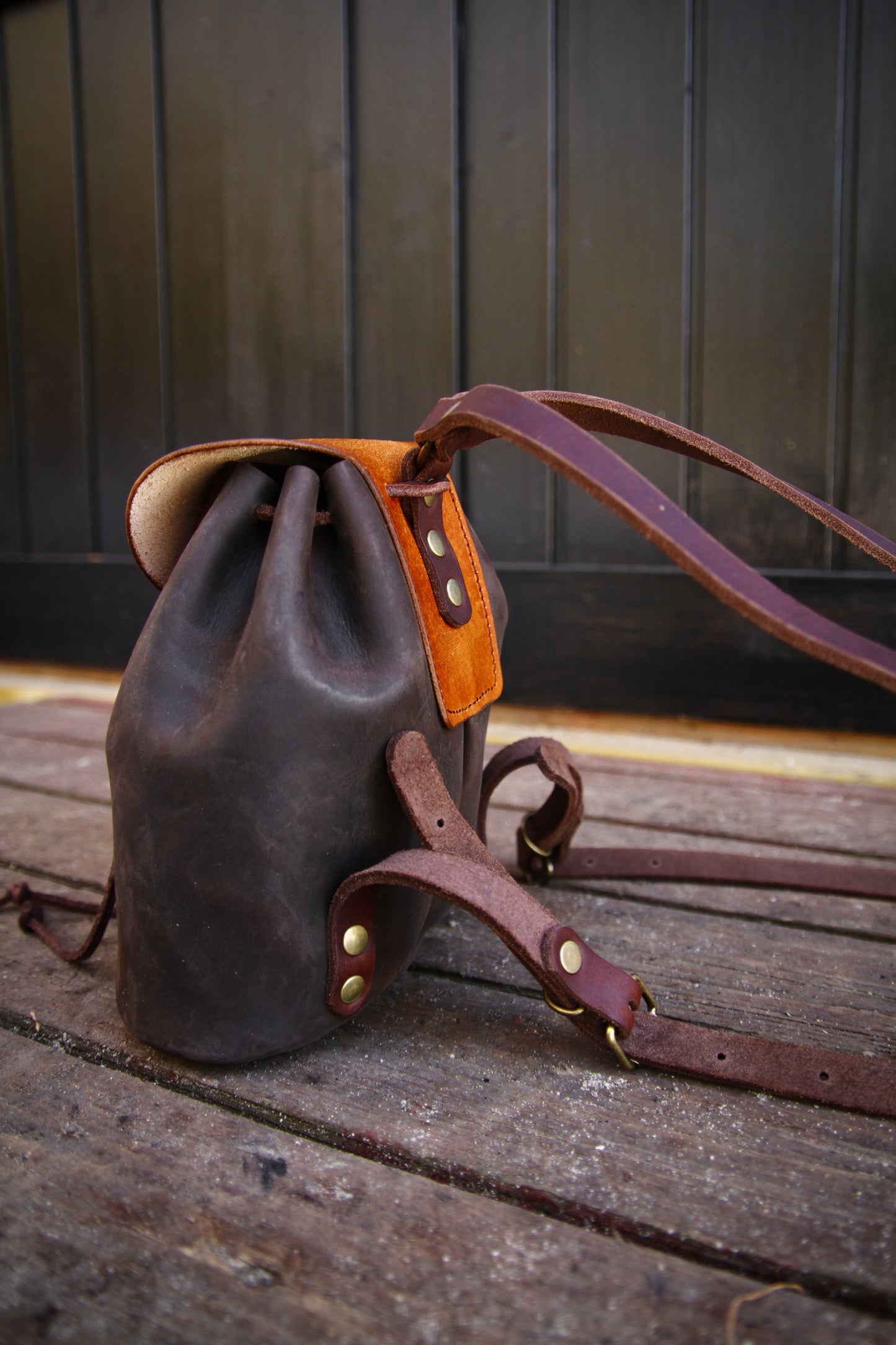 Small backpack, made of leather, Vegvisir, Celtic backpack