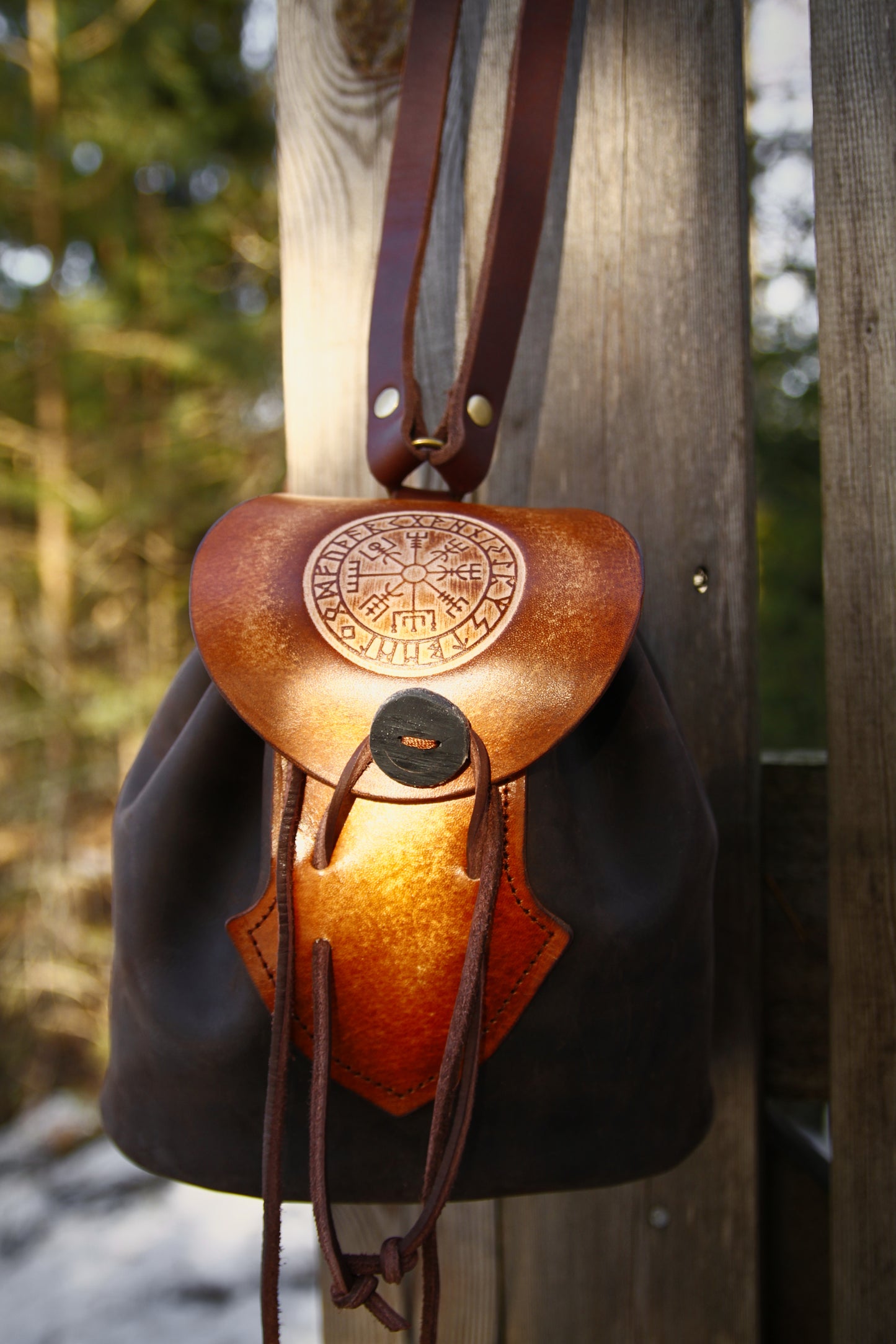 Small backpack, made of leather, Vegvisir, Celtic backpack