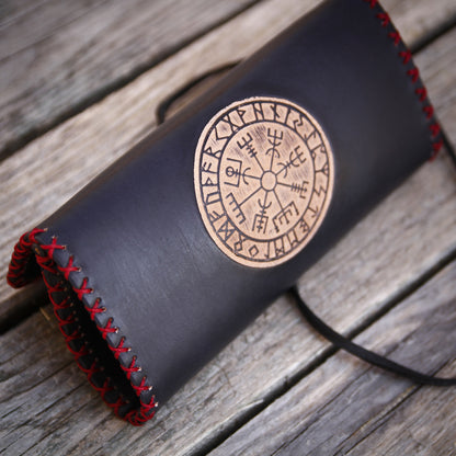 Tabaktasche Leder, Nordischer Kompass, Vegvisir