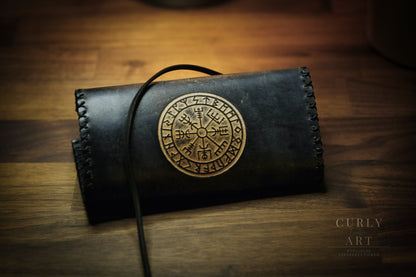 Tobacco pouch leather // tobacco pouch leather // Vegvisir // Nordic compass // rolling bag leather // gift Father's Day // gift for smokers