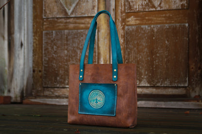 Individual leather shopper with tree of life Yggdrasil
