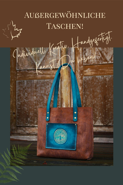 Individueller Leder Shopper mit Lebensbaum Yggdrasil "Made to order"