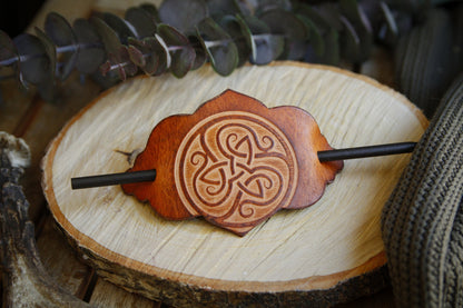 Barrette with bar, hairpin wood, celtic knot