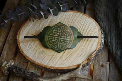 Barrette with bar, hairpin wood, celtic knot