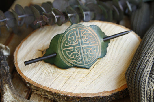 Barrette with bar, hairpin wood, celtic knot