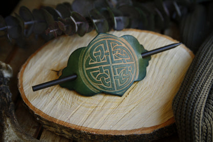 Barrette with bar, hairpin wood, celtic knot